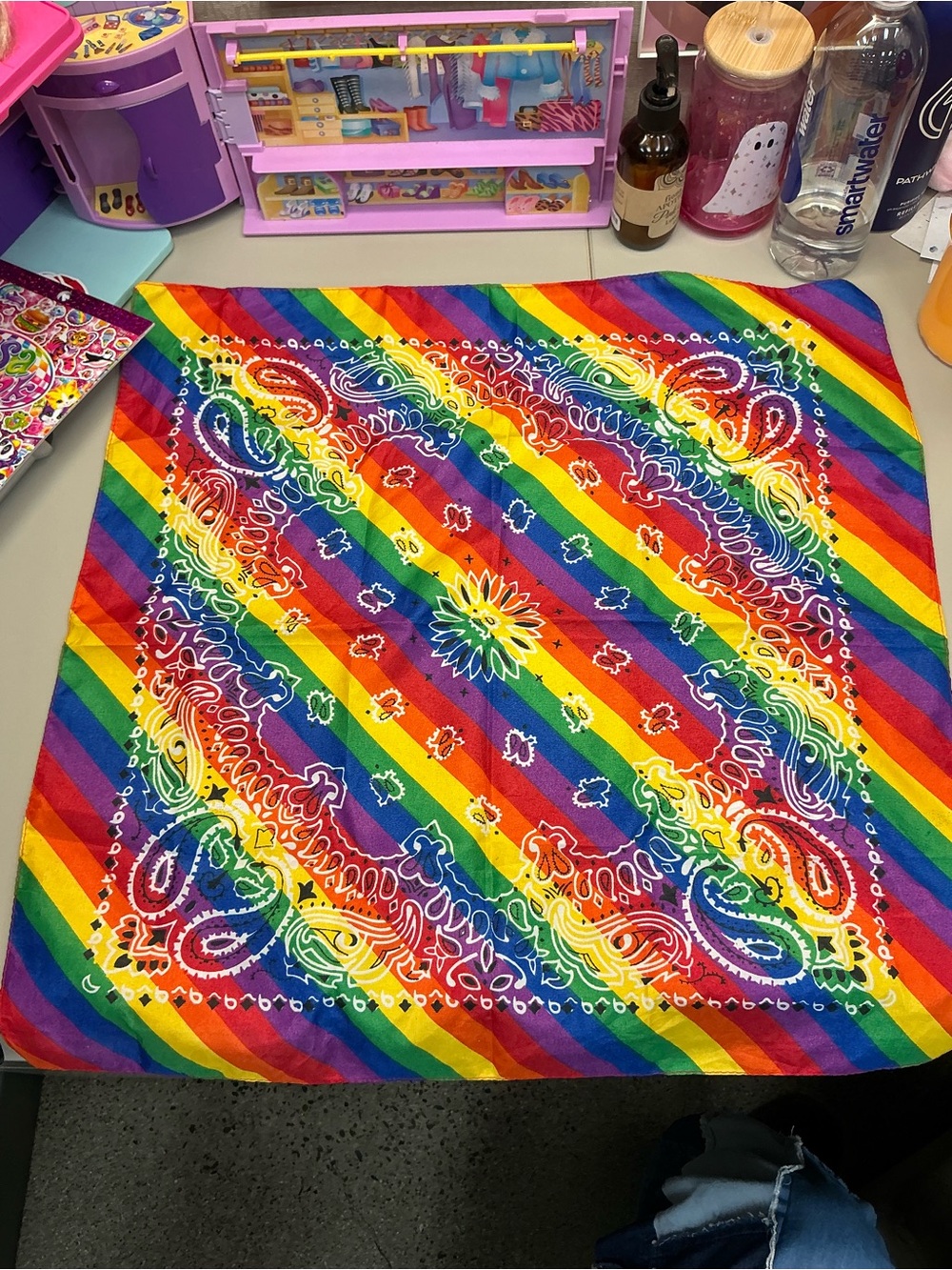 Rainbow Striped Paisley Bandana - Picture 2 of 2